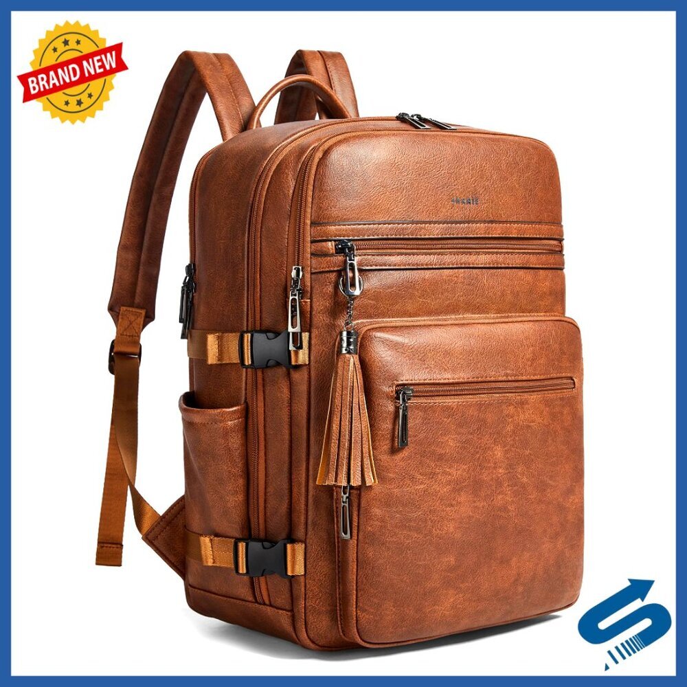 Vegan Leather Laptop Backpack Work Travel Daypack Multi-Compartment Carry On